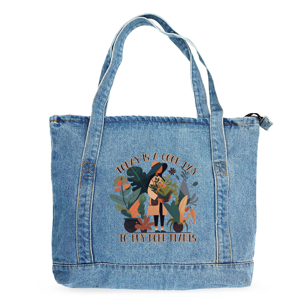 Plant Themed Denim Tote Bag - Floral Shopping Bag - Cool Tote Bag