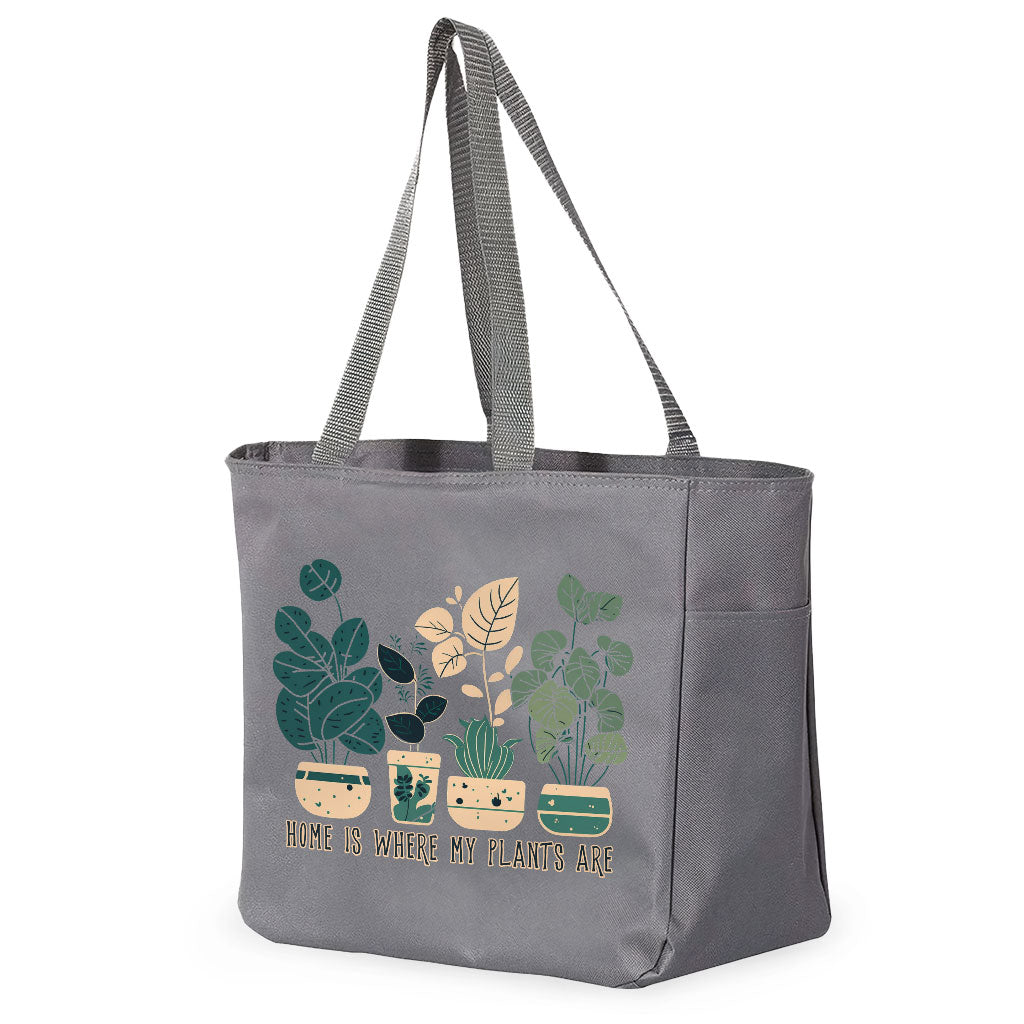 Plant Illustration Tote Bag with Pocket - Quote Shopping Bag - Graphic Art Tote Bag