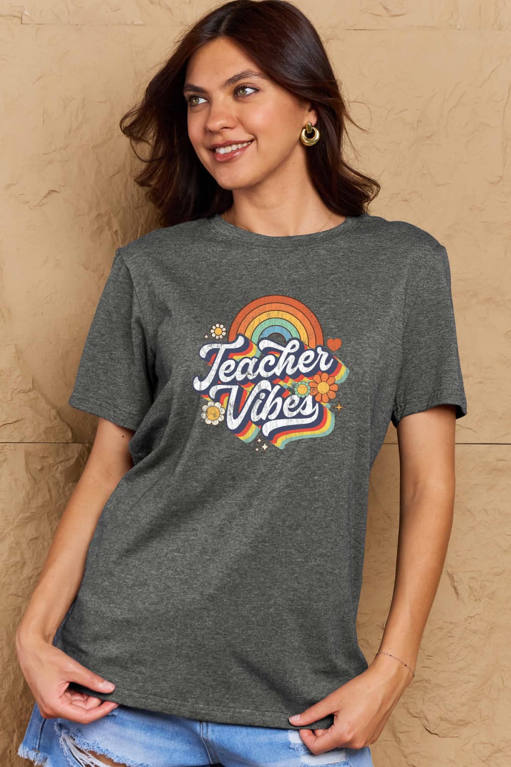 Simply Love Full Size TEACHER VIBES Graphic Cotton T-Shirt