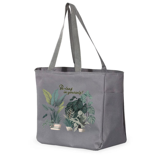 Plant Print Tote Bag with Pocket - Inspirational Shopping Bag - Cool Art Tote Bag