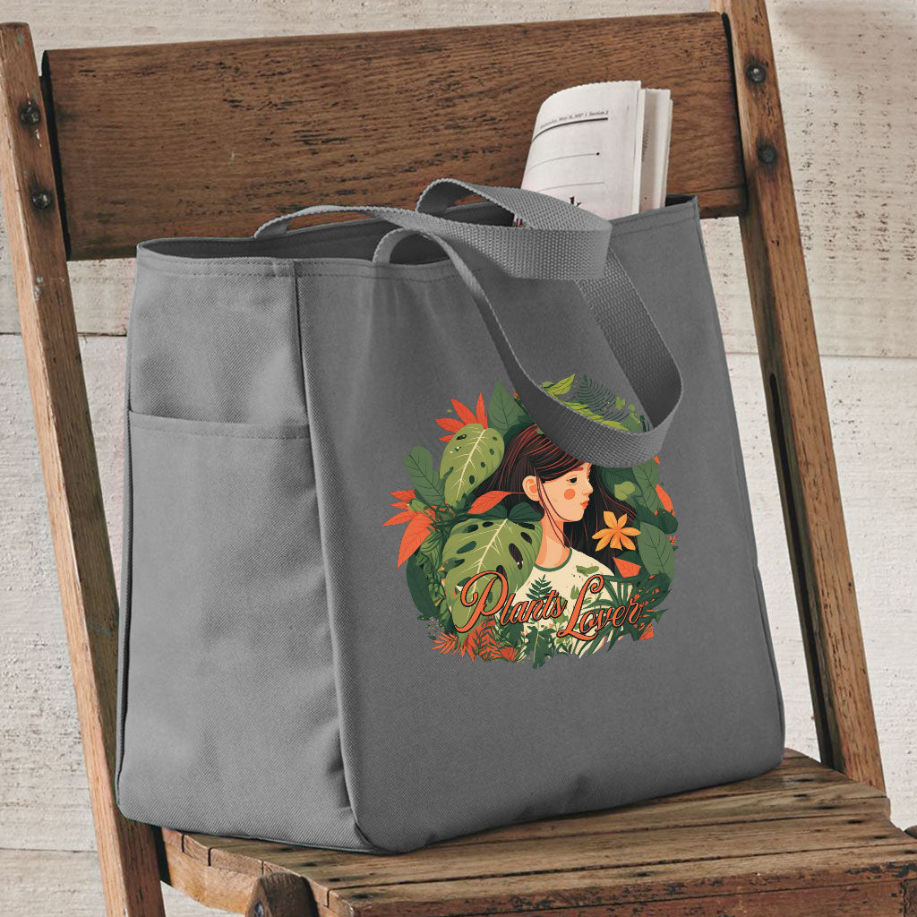 Plant Lover Tote Bag with Pocket - Botanical Shopping Bag - Themed Tote Bag