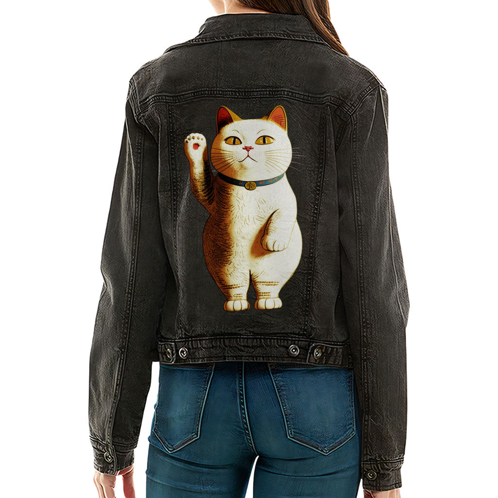 Japanese Cat Ladies' Casual Denim Jacket - Cute Kawaii Women's Denim Jacket - Unique Denim Jacket