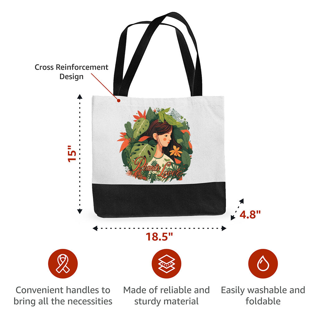 Plant Lover Large Tote Bag - Botanical Shopping Bag - Themed Cloth Bag