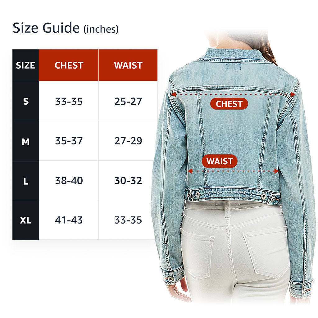 Happy Cat Cropped Ladies' Denim Jacket - Cartoon Women's Denim Jacket - Cute Denim Jacket