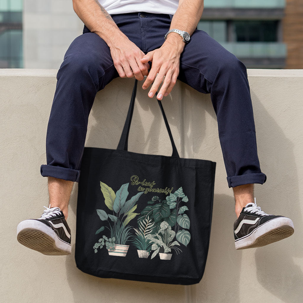 Plant Print Canvas Tote Bag - Inspirational Shopping Bag - Cool Art Cloth Bag