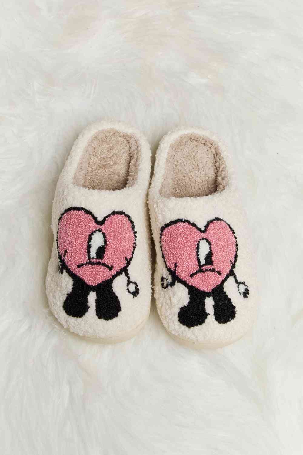 Melody Love Heart Print Plush Slippers