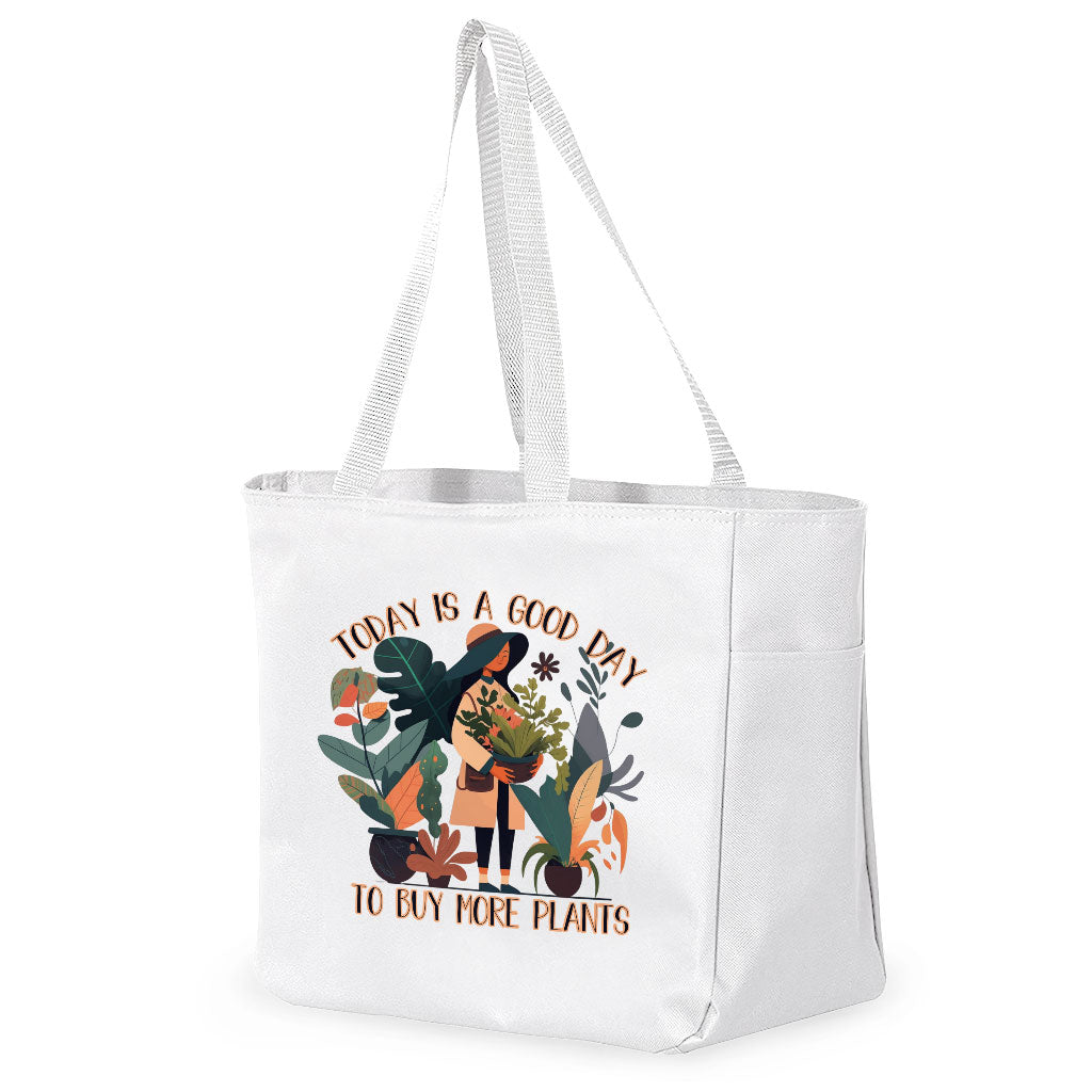 Plant Themed Tote Bag with Pocket - Floral Shopping Bag - Cool Tote Bag