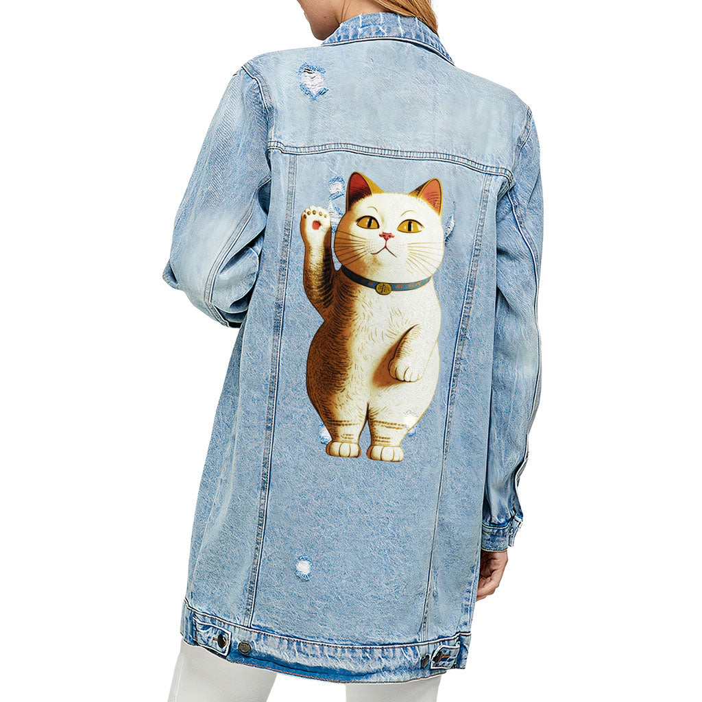 Japanese Cat Ladies' Denim Jacket - Cute Kawaii Women's Denim Jacket - Unique Denim Jacket