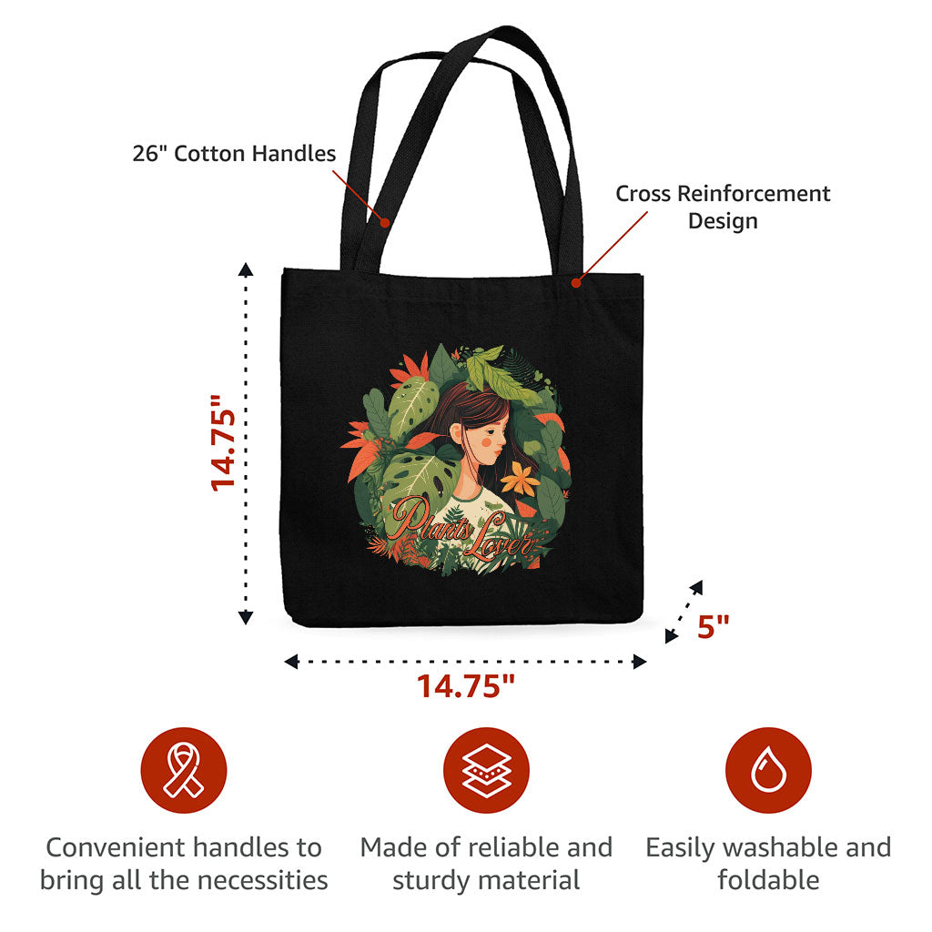 Plant Lover Canvas Tote Bag - Botanical Shopping Bag - Themed Cloth Bag