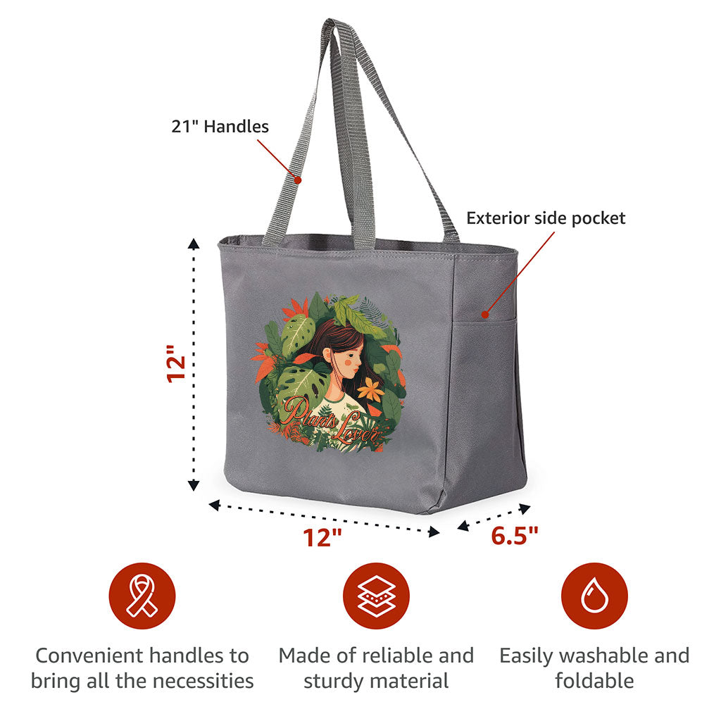 Plant Lover Tote Bag with Pocket - Botanical Shopping Bag - Themed Tote Bag