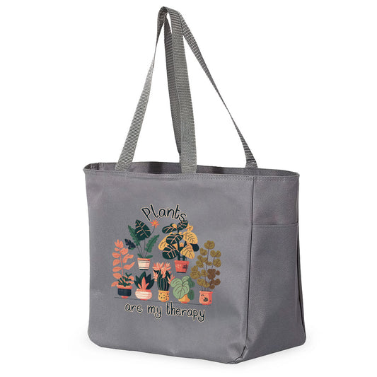 Plants Are My Therapy Tote Bag with Pocket - Plant Lover Shopping Bag - Cute Tote Bag