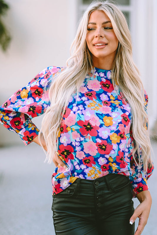 Printed Round Neck Long Sleeve Blouse