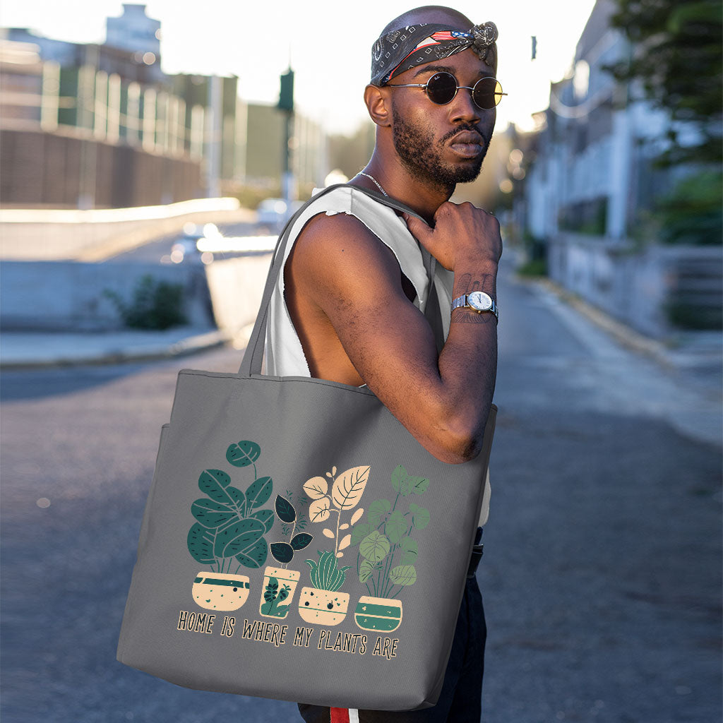 Plant Illustration Tote Bag with Pocket - Quote Shopping Bag - Graphic Art Tote Bag