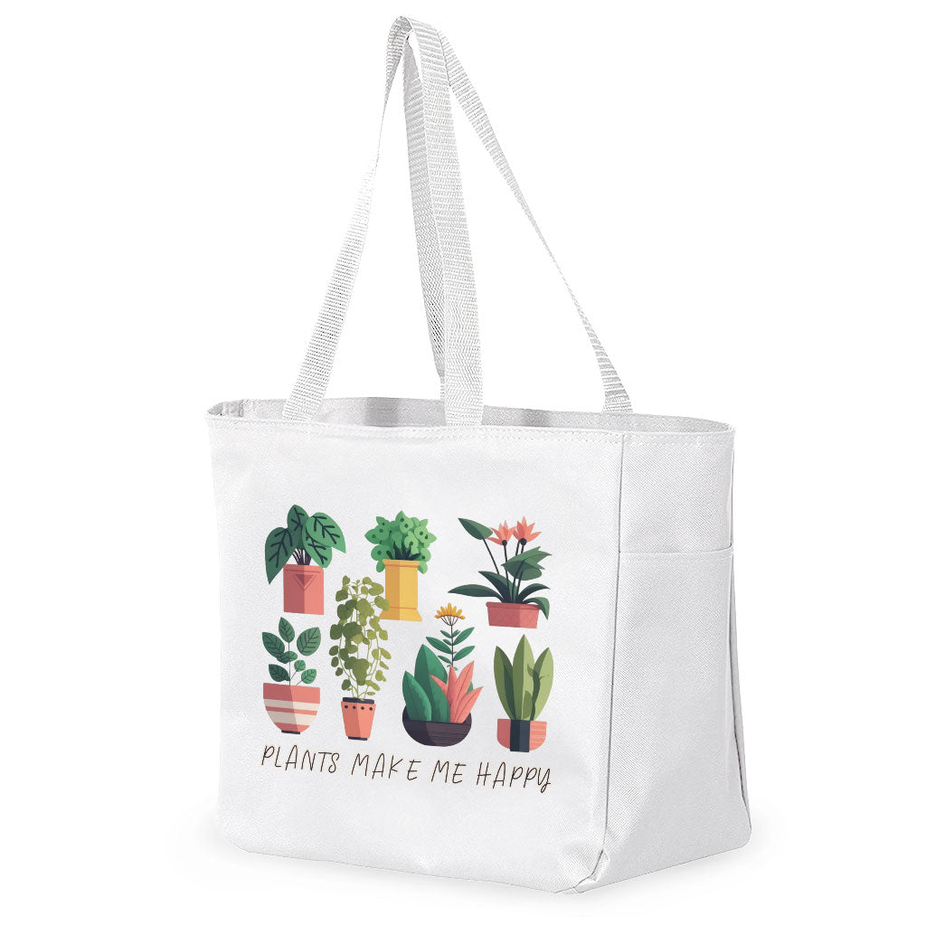 Plant Graphic Tote Bag with Pocket - Cute Art Shopping Bag - Cool Design Tote Bag