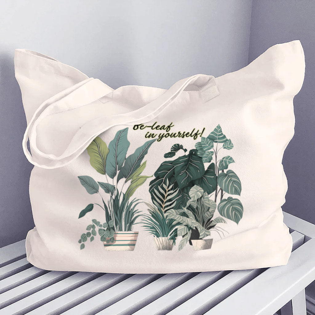 Plant Print Cotton Canvas Bag - Inspirational Shopping Bag - Cool Art Tote Bag