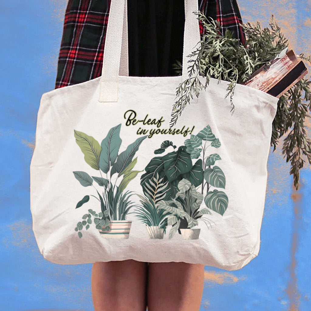 Plant Print Cotton Canvas Bag - Inspirational Shopping Bag - Cool Art Tote Bag