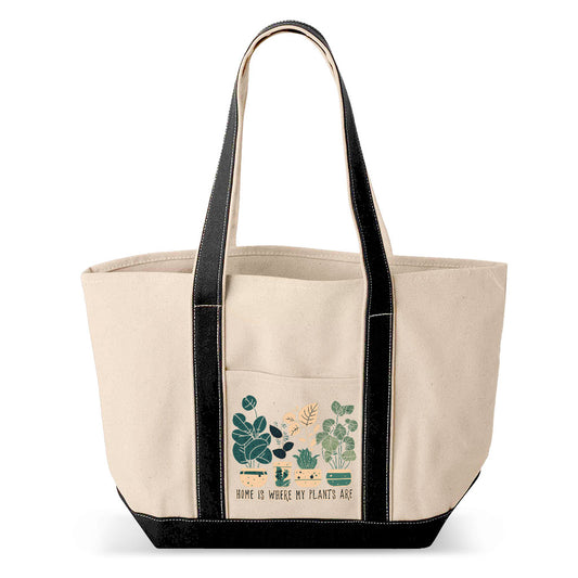 Plant Illustration Classic Boat Tote Bag - Quote Shopping Bag - Graphic Art Large Tote Bag