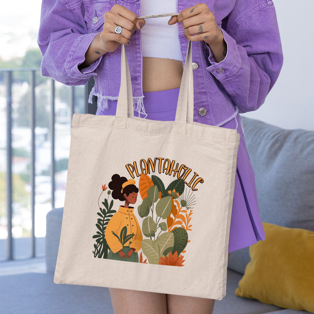 Plantaholic Organic Tote Bag - Funny Cotton Tote Bag - Unique Shopping Bag