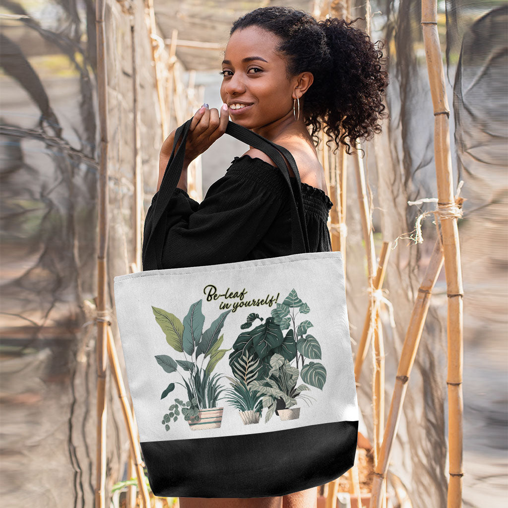 Plant Print Large Tote Bag - Inspirational Shopping Bag - Cool Art Cloth Bag