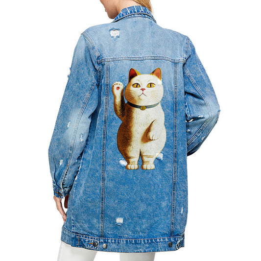 Japanese Cat Ladies' Denim Jacket - Cute Kawaii Women's Denim Jacket - Unique Denim Jacket