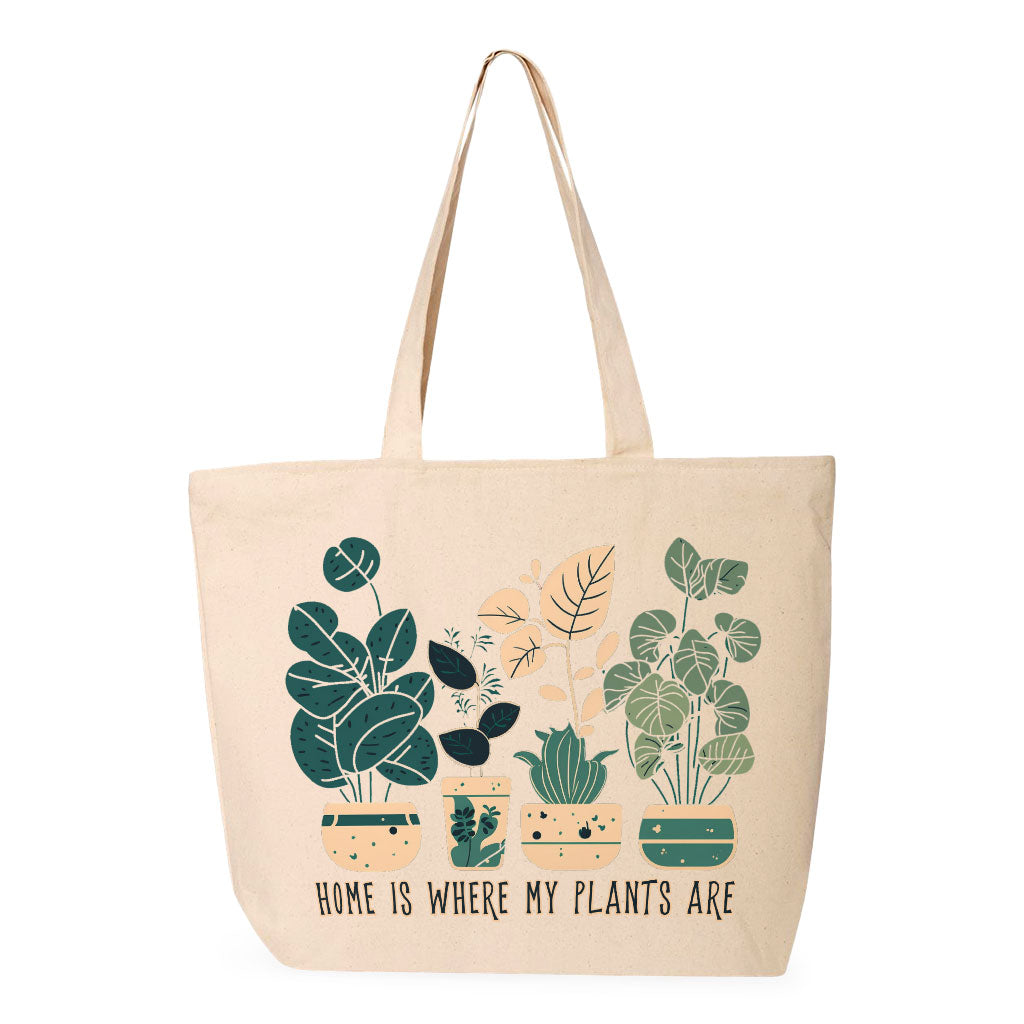 Plant Illustration Zippered Tote Bag - Quote Shopping Bag - Graphic Art Cloth Bag