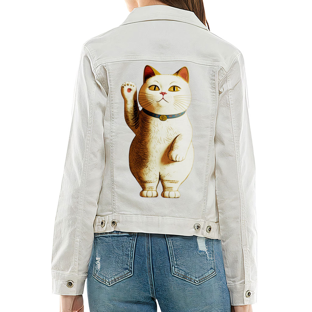 Japanese Cat Ladies' Casual Denim Jacket - Cute Kawaii Women's Denim Jacket - Unique Denim Jacket