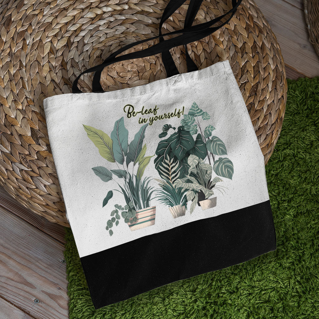 Plant Print Large Tote Bag - Inspirational Shopping Bag - Cool Art Cloth Bag