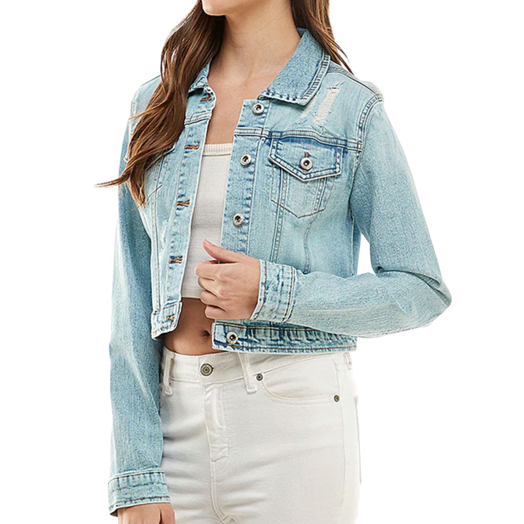 Japanese Cat Cropped Ladies' Denim Jacket - Cute Kawaii Women's Denim Jacket - Unique Denim Jacket