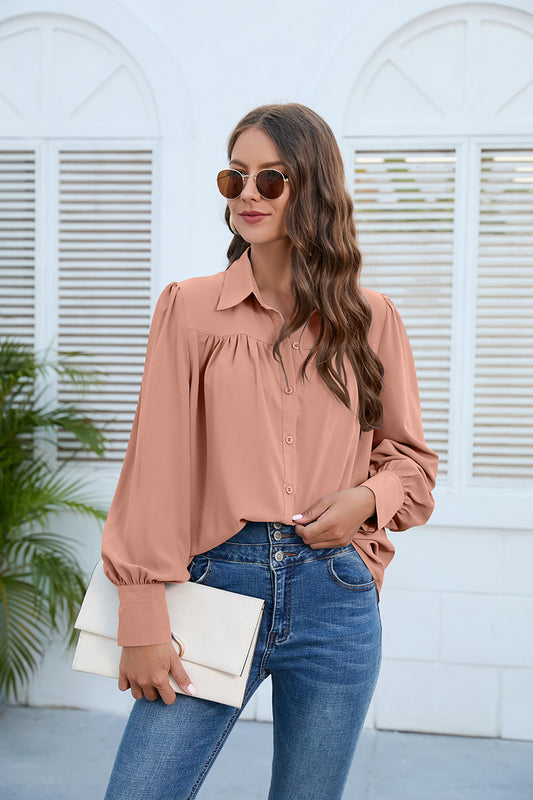 Puff Sleeve Collared Neck Shirt