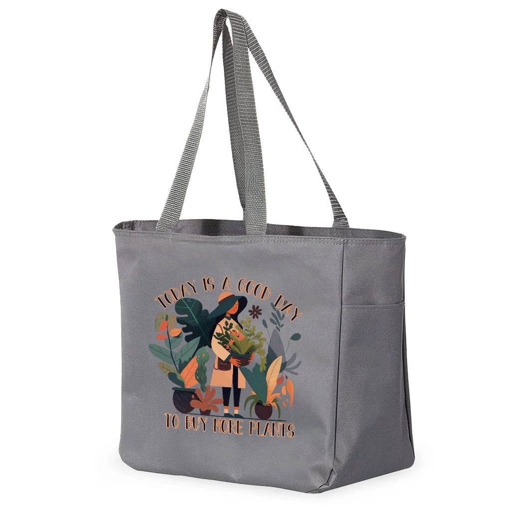 Plant Themed Tote Bag with Pocket - Floral Shopping Bag - Cool Tote Bag