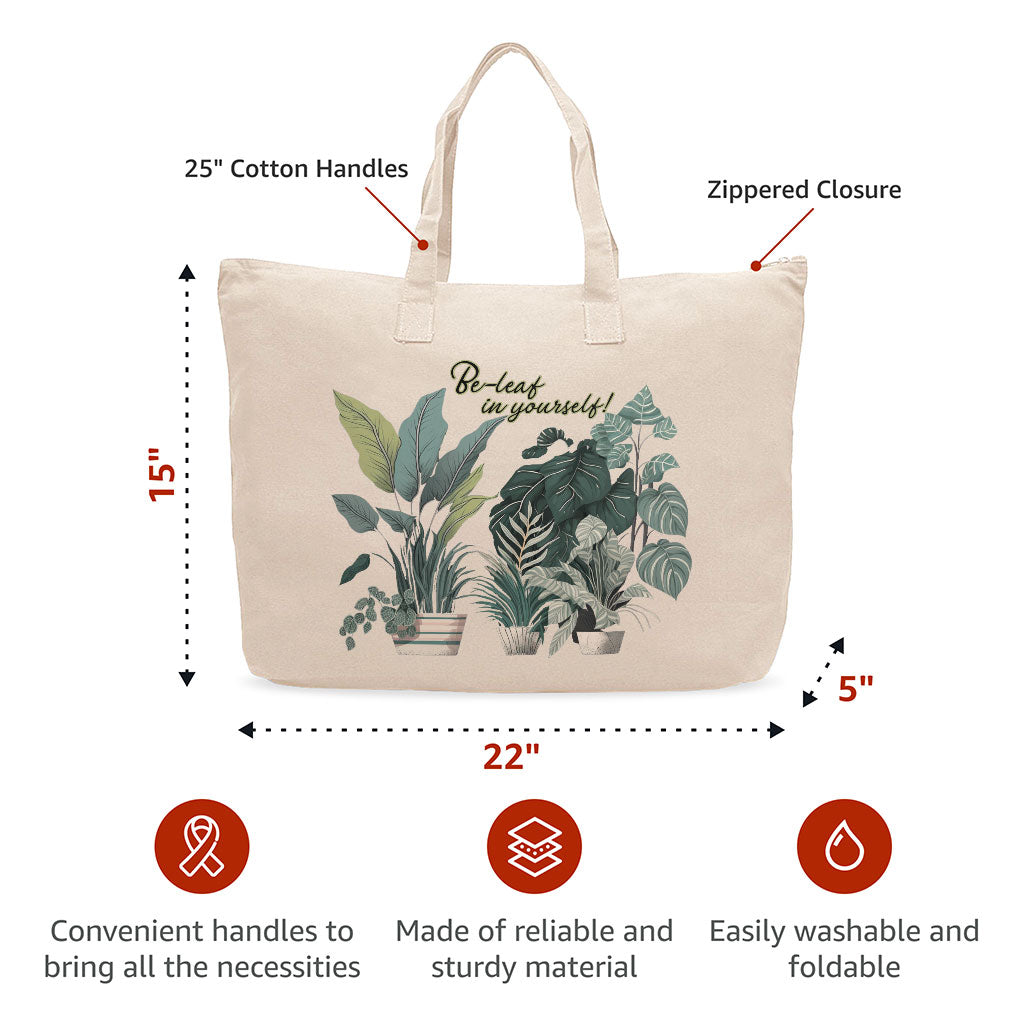 Plant Print Cotton Canvas Bag - Inspirational Shopping Bag - Cool Art Tote Bag