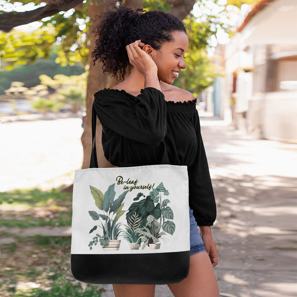 Plant Print Large Tote Bag - Inspirational Shopping Bag - Cool Art Cloth Bag