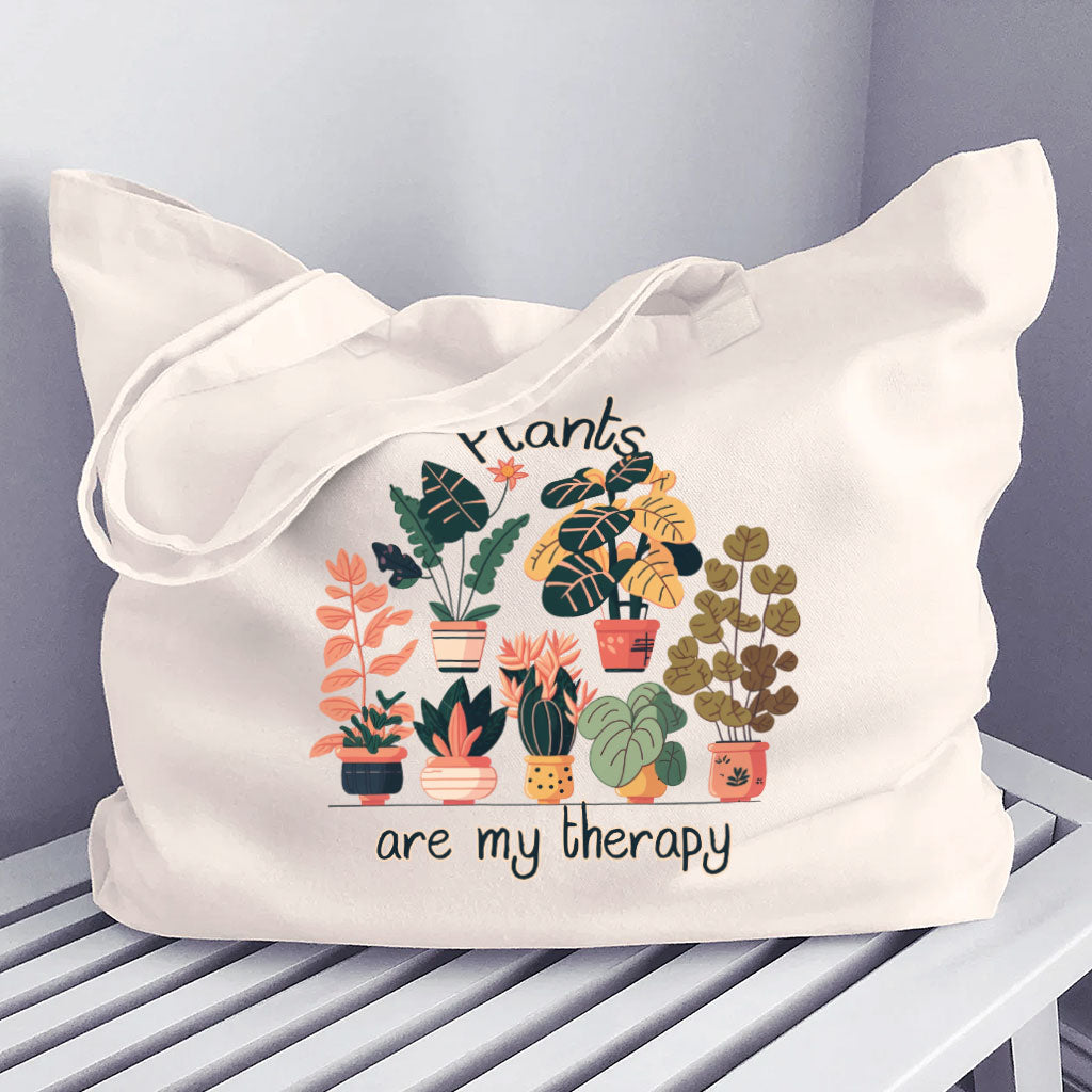 Plants Are My Therapy Cotton Canvas Bag - Plant Lover Shopping Bag - Cute Tote Bag