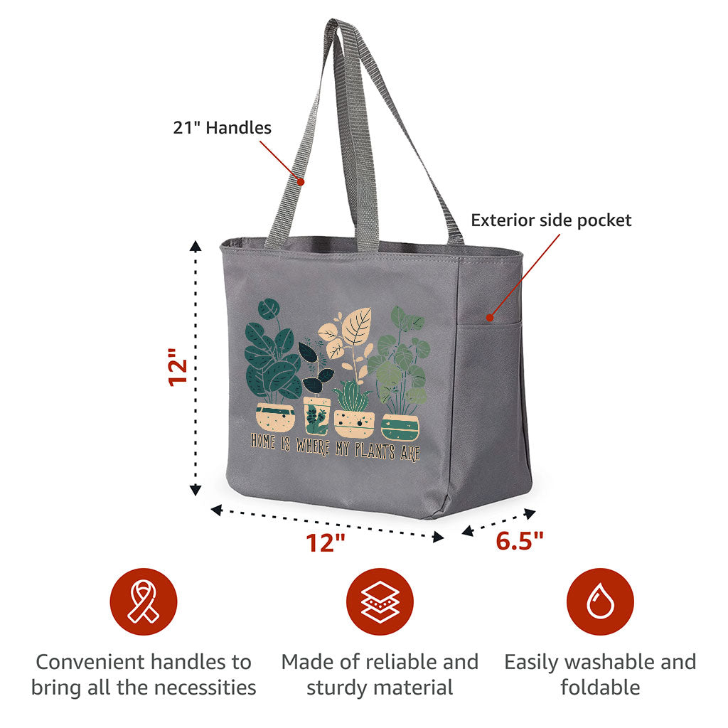 Plant Illustration Tote Bag with Pocket - Quote Shopping Bag - Graphic Art Tote Bag