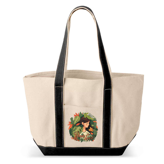 Plant Lover Classic Boat Tote Bag - Botanical Shopping Bag - Themed Large Tote Bag