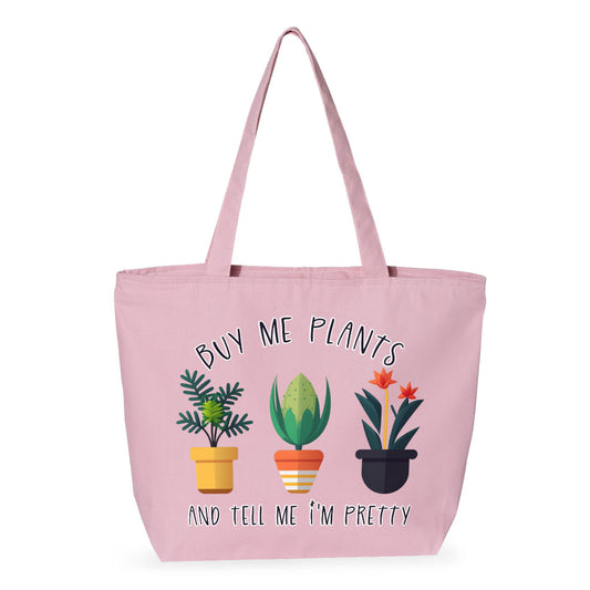 Plant Design Zippered Tote Bag - Funny Quote Shopping Bag - Graphic Cloth Bag