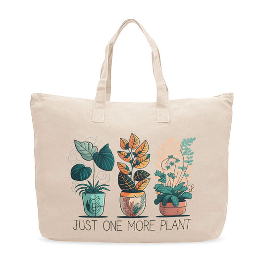 Just One More Plant Cotton Canvas Bag - Funny Shopping Bag - Illustration Tote Bag