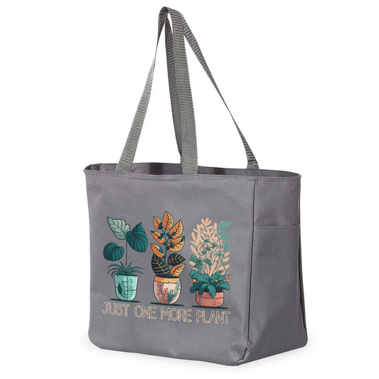 Just One More Plant Tote Bag with Pocket - Funny Shopping Bag - Illustration Tote Bag