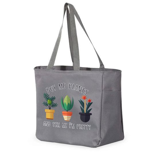 Plant Design Tote Bag with Pocket - Funny Quote Shopping Bag - Graphic Tote Bag