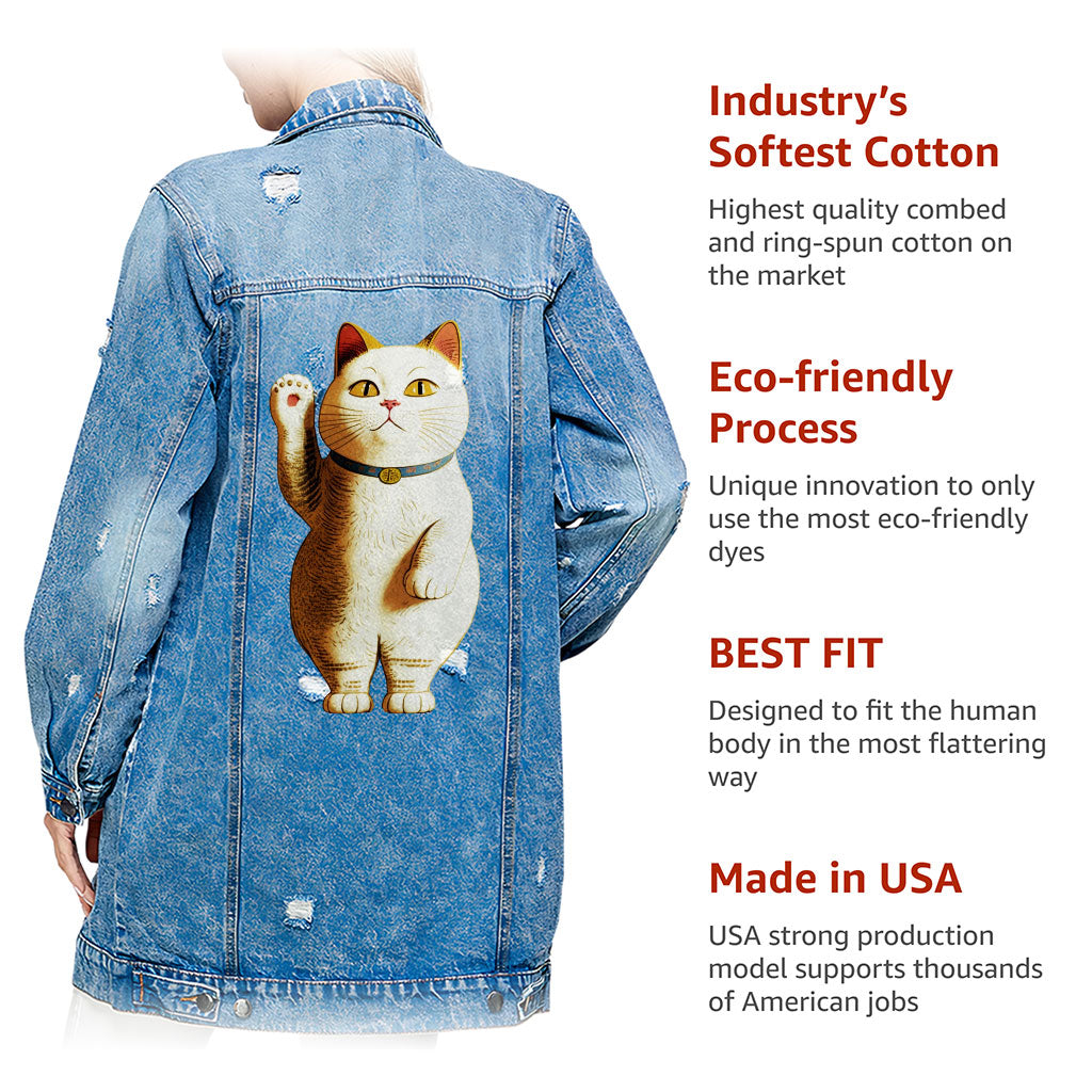 Japanese Cat Ladies' Denim Jacket - Cute Kawaii Women's Denim Jacket - Unique Denim Jacket