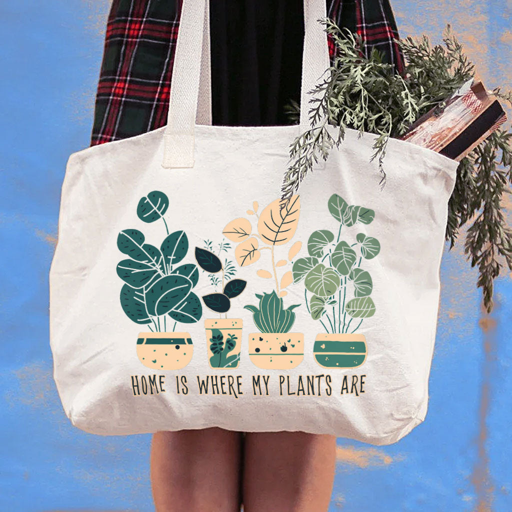 Plant Illustration Cotton Canvas Bag - Quote Shopping Bag - Graphic Art Tote Bag