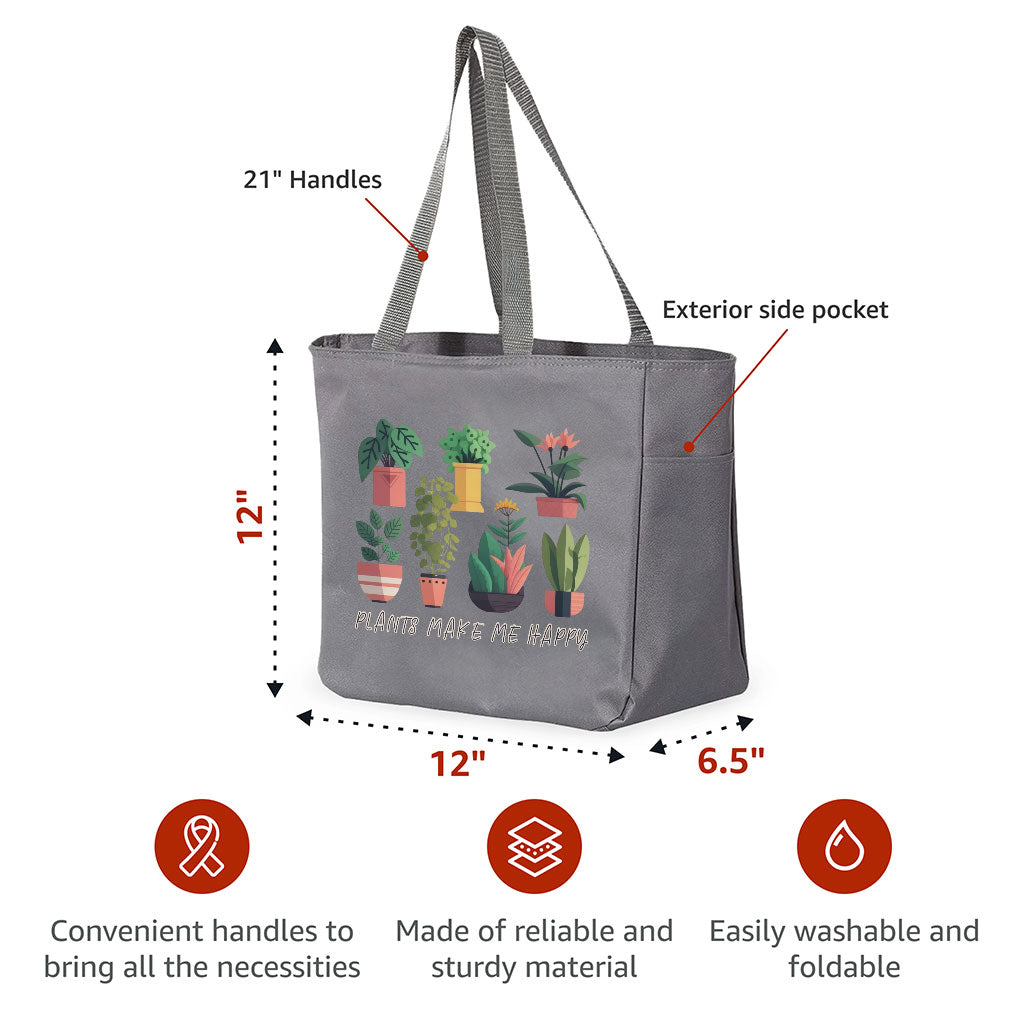 Plant Graphic Tote Bag with Pocket - Cute Art Shopping Bag - Cool Design Tote Bag