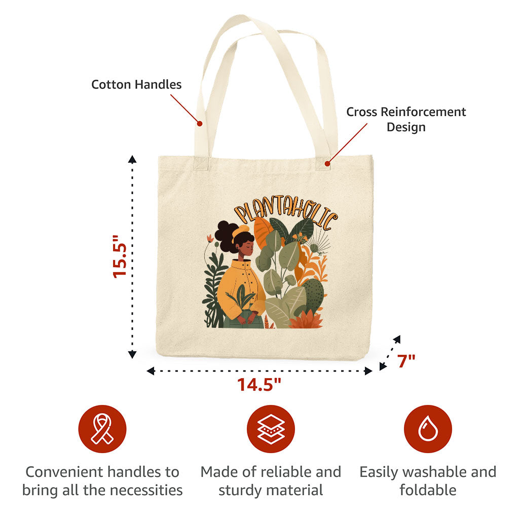 Plantaholic Organic Tote Bag - Funny Cotton Tote Bag - Unique Shopping Bag