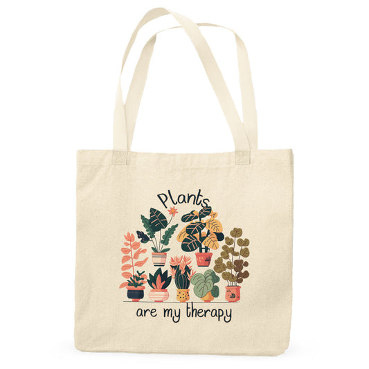 Plants Are My Therapy Organic Tote Bag - Plant Lover Cotton Tote Bag - Cute Shopping Bag