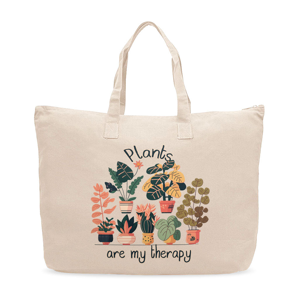 Plants Are My Therapy Cotton Canvas Bag - Plant Lover Shopping Bag - Cute Tote Bag