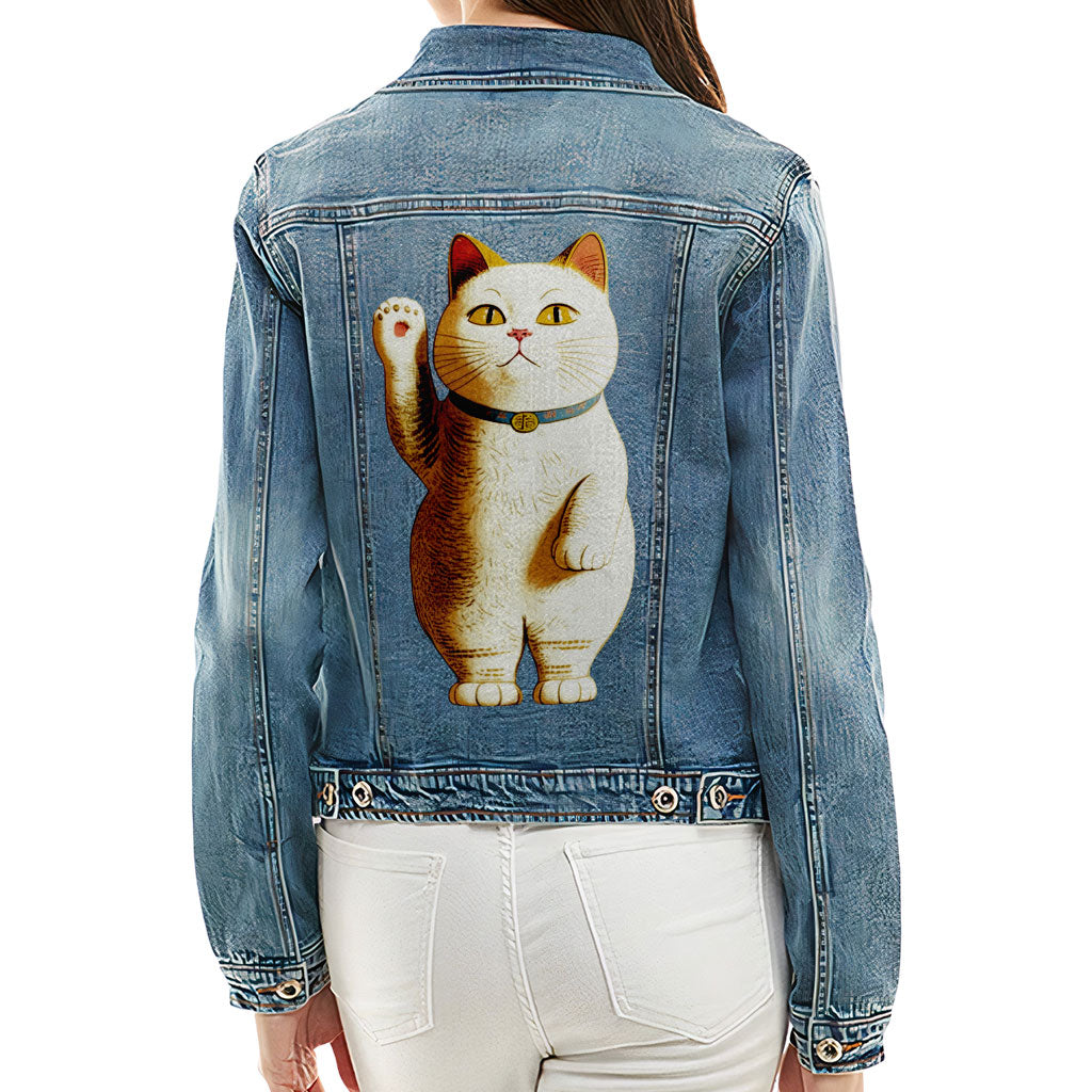 Japanese Cat Ladies' Casual Denim Jacket - Cute Kawaii Women's Denim Jacket - Unique Denim Jacket