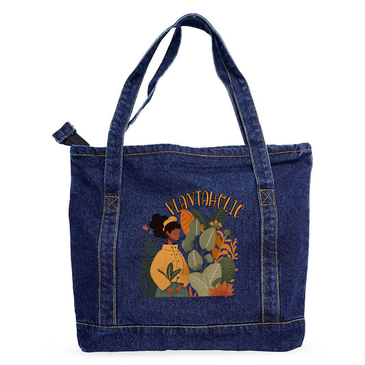 Plantaholic Denim Tote Bag - Funny Shopping Bag - Unique Tote Bag