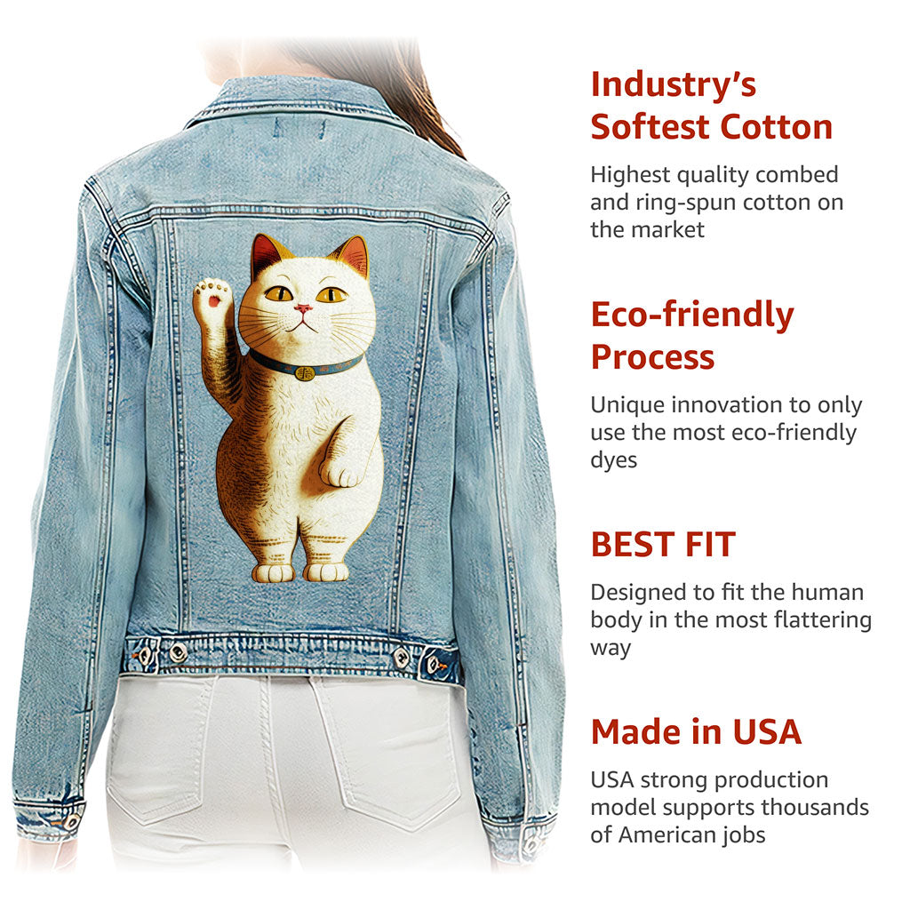 Japanese Cat Ladies' Casual Denim Jacket - Cute Kawaii Women's Denim Jacket - Unique Denim Jacket