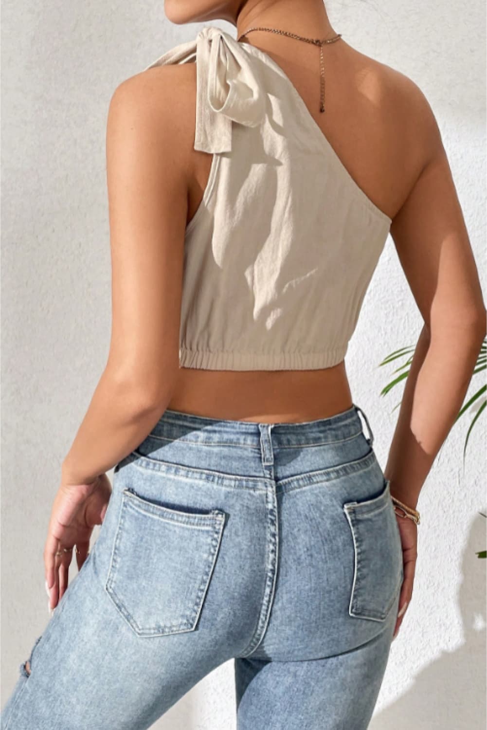 Cropped One-Shoulder Striped Tie Shoulder Tank