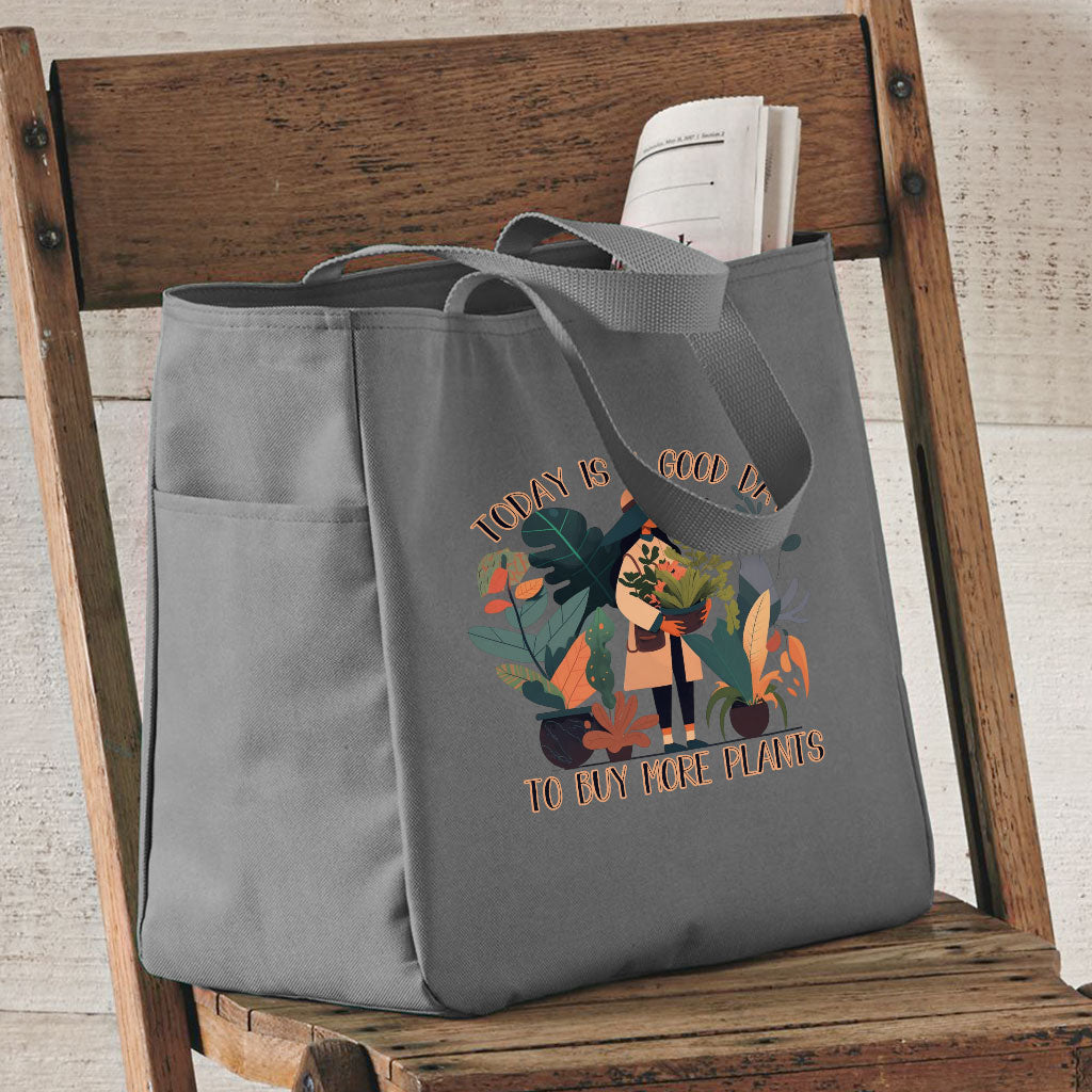 Plant Themed Tote Bag with Pocket - Floral Shopping Bag - Cool Tote Bag